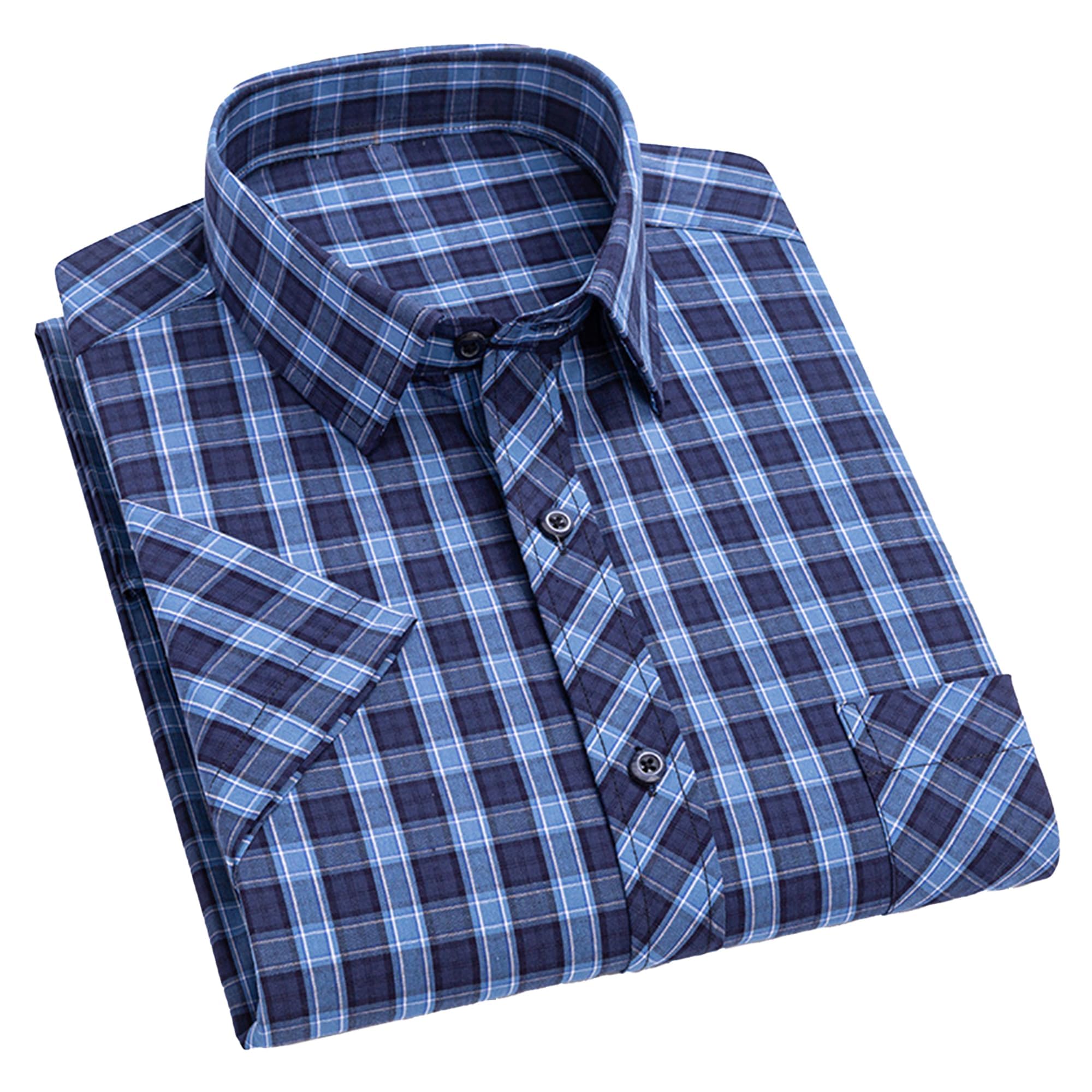 Cromoncent Mens Button Down Short Sleeve Shirts 100% Cotton Plaid Summer Casual Shirts for Men with Pockets