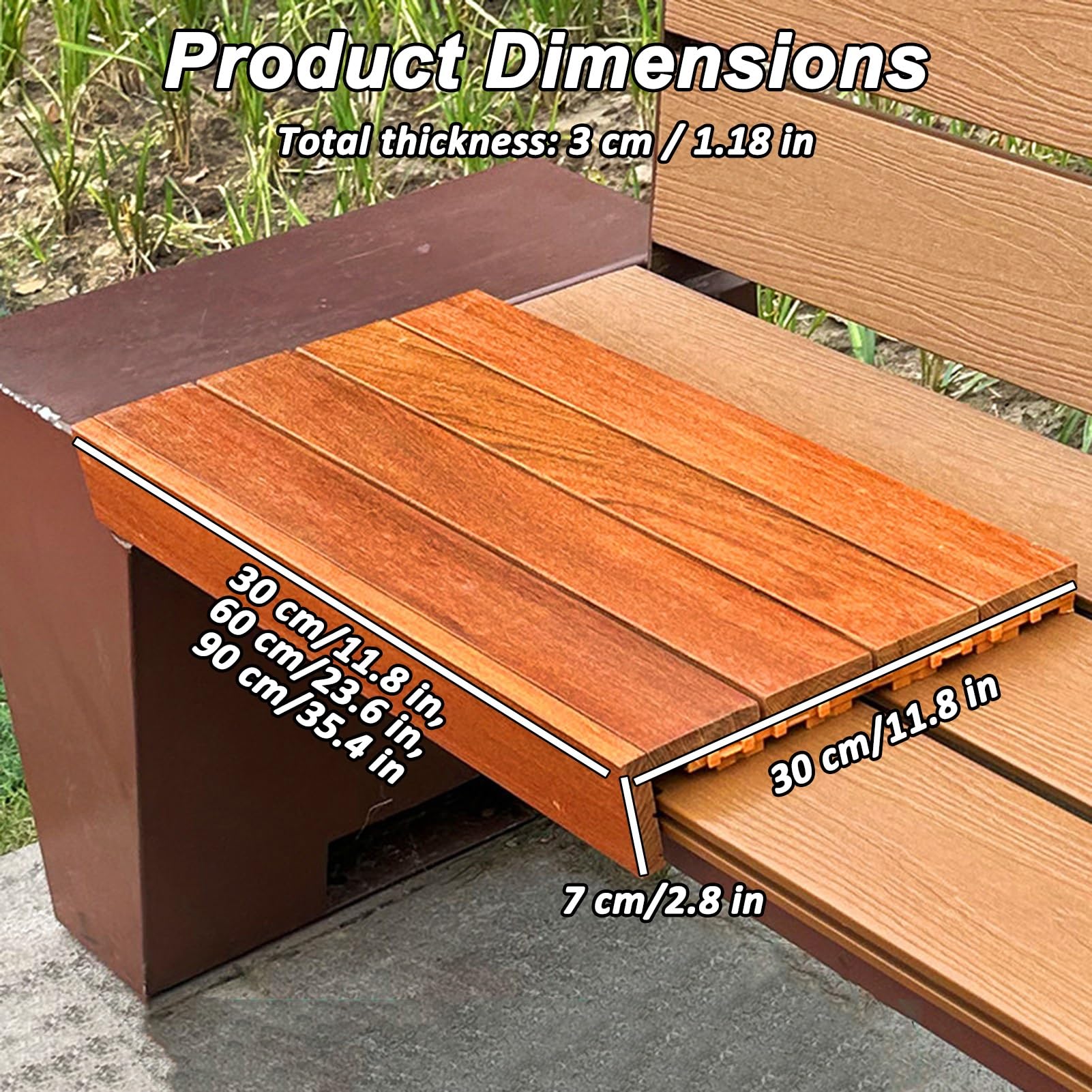 Tragbare Sitzkissen Outdoor Wasserfest aus Holz für Gartentreppe Klemmkissen mit Rutschfester Unterseite Sitzauflagen Sitzpolster Bank Bodenkissen für Terrasse Stadion(L 80 cm/31.5 in)