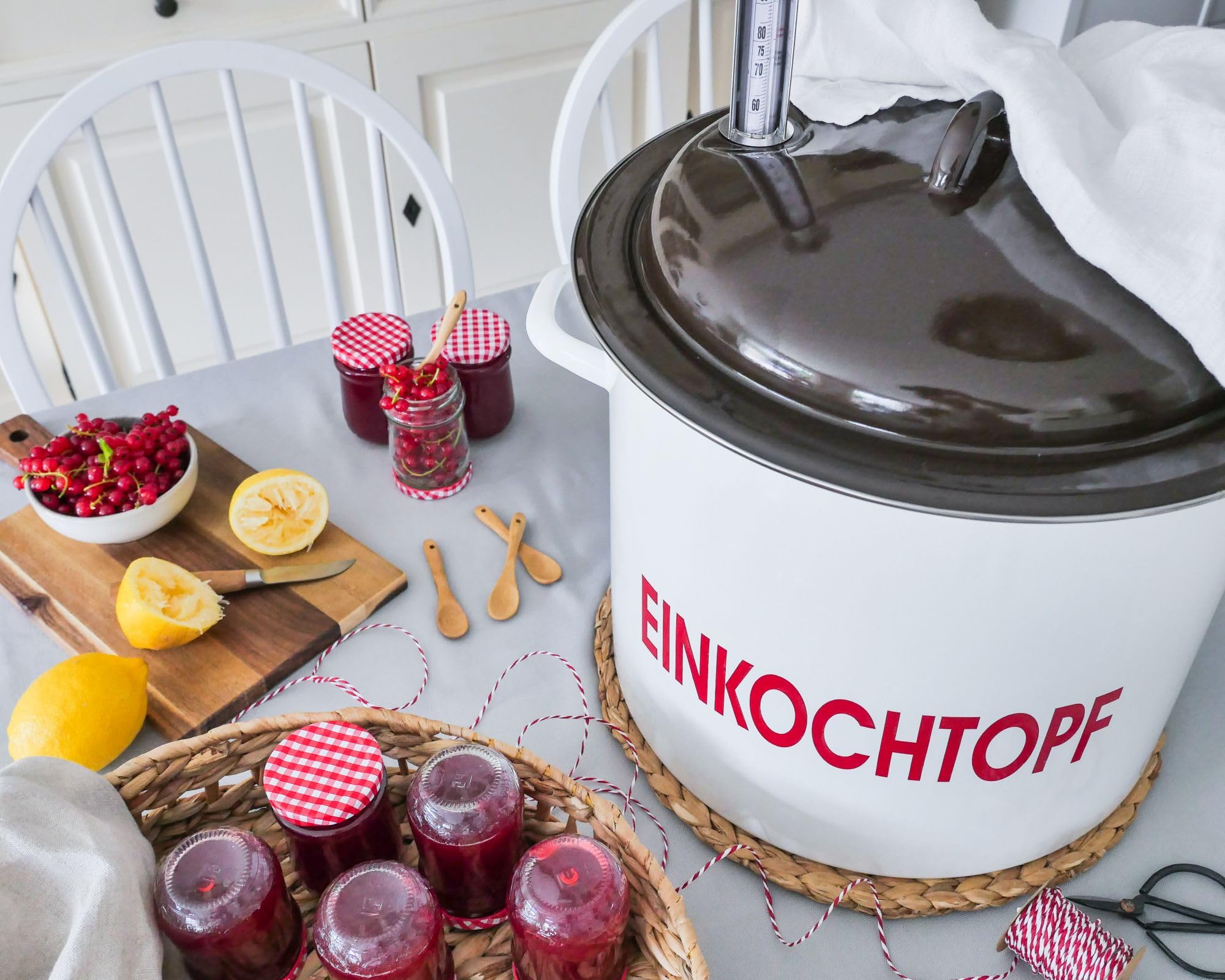 culinario Einkochtopf-Set, Einkocher mit Thermometer, 28 Liter, für alle Herdarten geeignet, emaillierter Kochtopf für Marmelade, Glühwein, Punsch