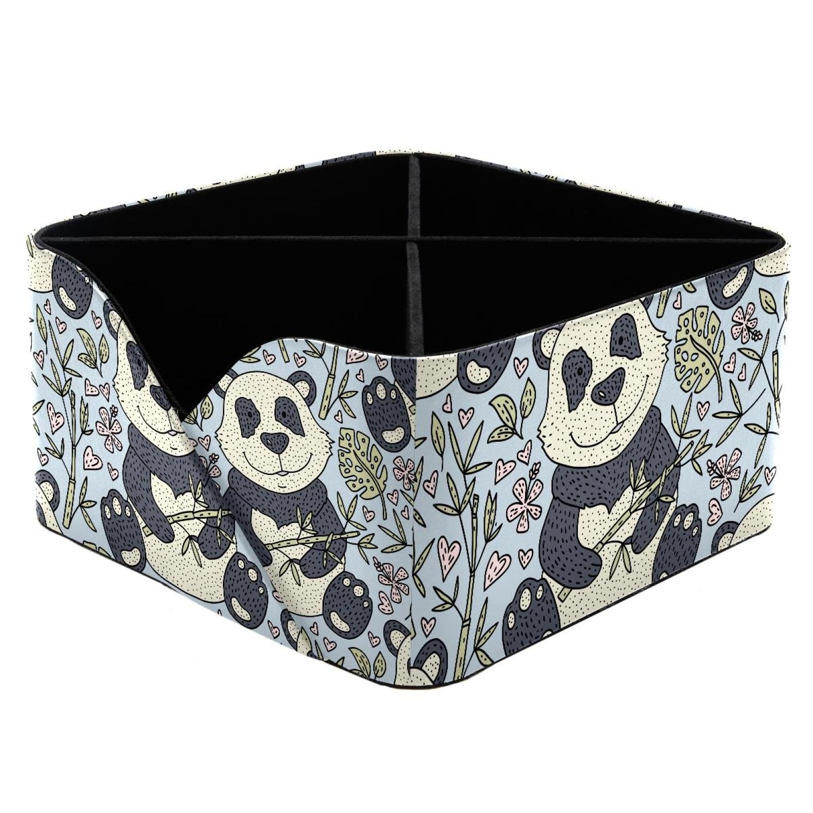 KengjuTesu Panda Bear Doodle Pattern Desktop Organizer Pen Holder, Rectangular Pencil Cup for Office, Study and Makeup Stations