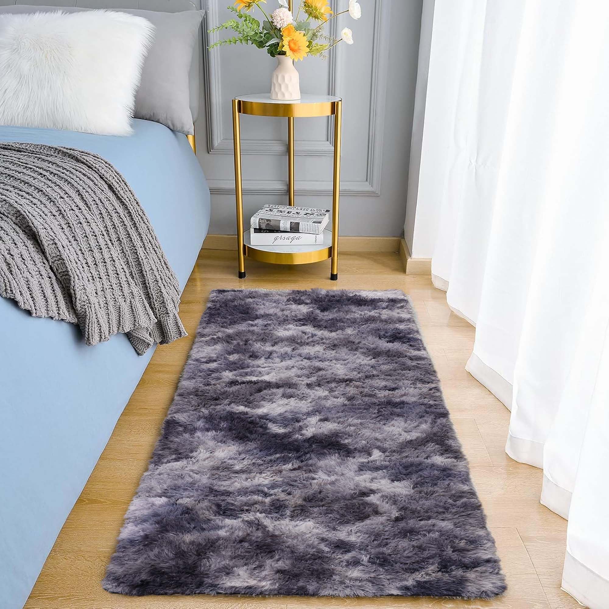 Aspire Homeware Rugs Living Room - Dark Grey Area Rugs for Bedroom Anti Slip - Modern Super Soft Thick Pile Fluffy Shaggy Rug Non Shedding (Tye-Dye Grey, 60x110 cm)