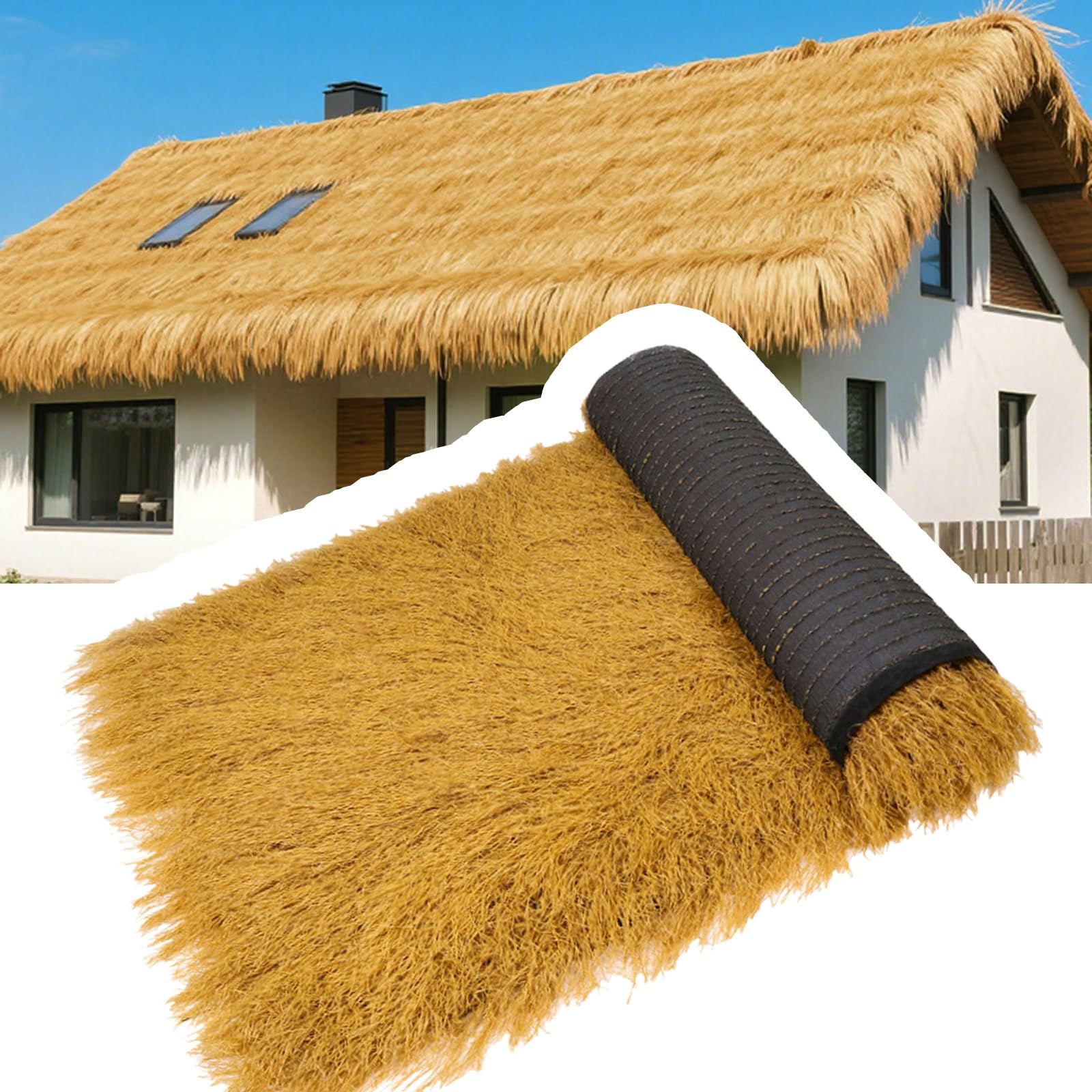 ZzERTE Artificial Mexican Straw Roll,Fireproof Mexican Grass Tropical Party Decorations,Synthetic Straw Roll Garden Fence Patio,Palm Thatch Runner Roll(1x12m(39.4x472.4in))