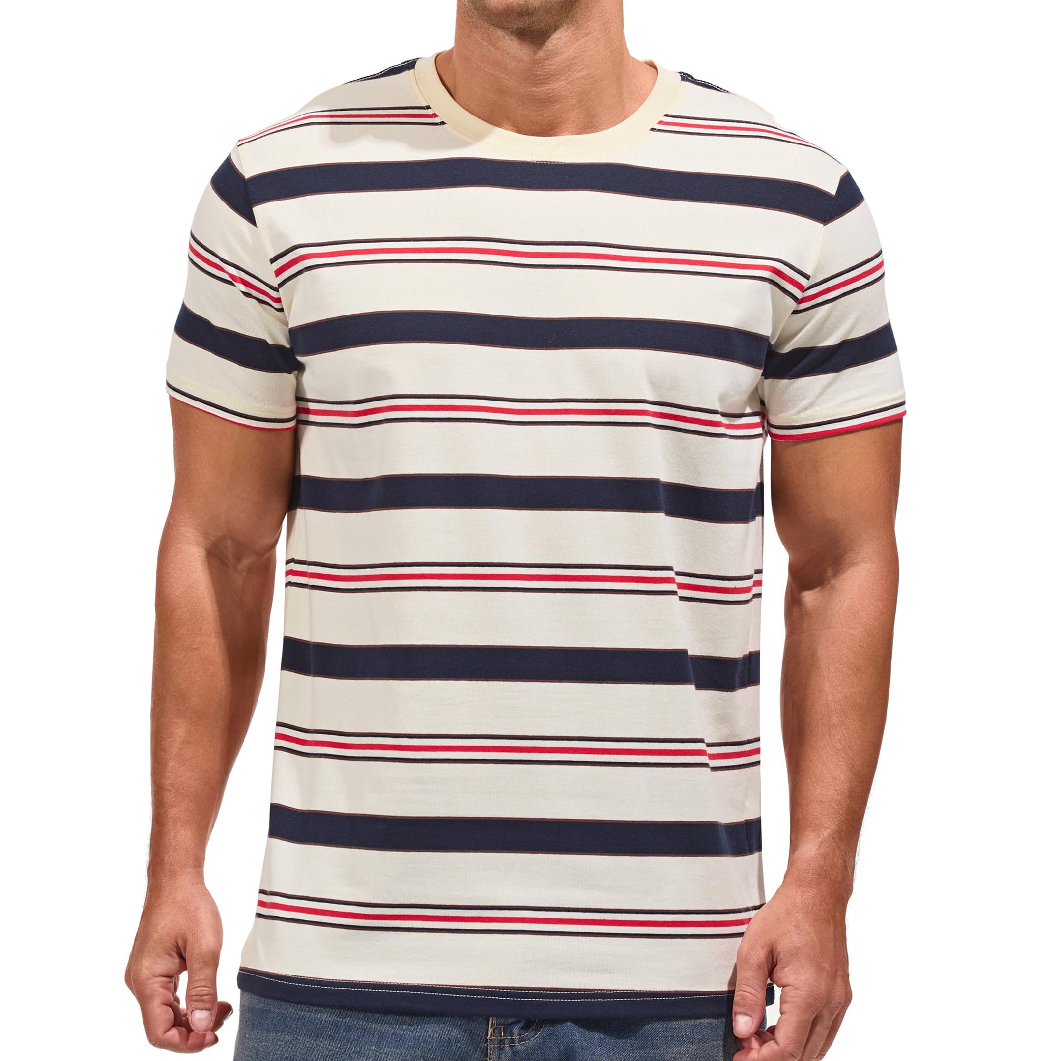 VEIISAR Gestreiftes Herren T-Shirt aus 95% Baumwolle & 5% Elasthan – Bequemes & elastisches T-Shirt – Casual Freizeit-Shirt