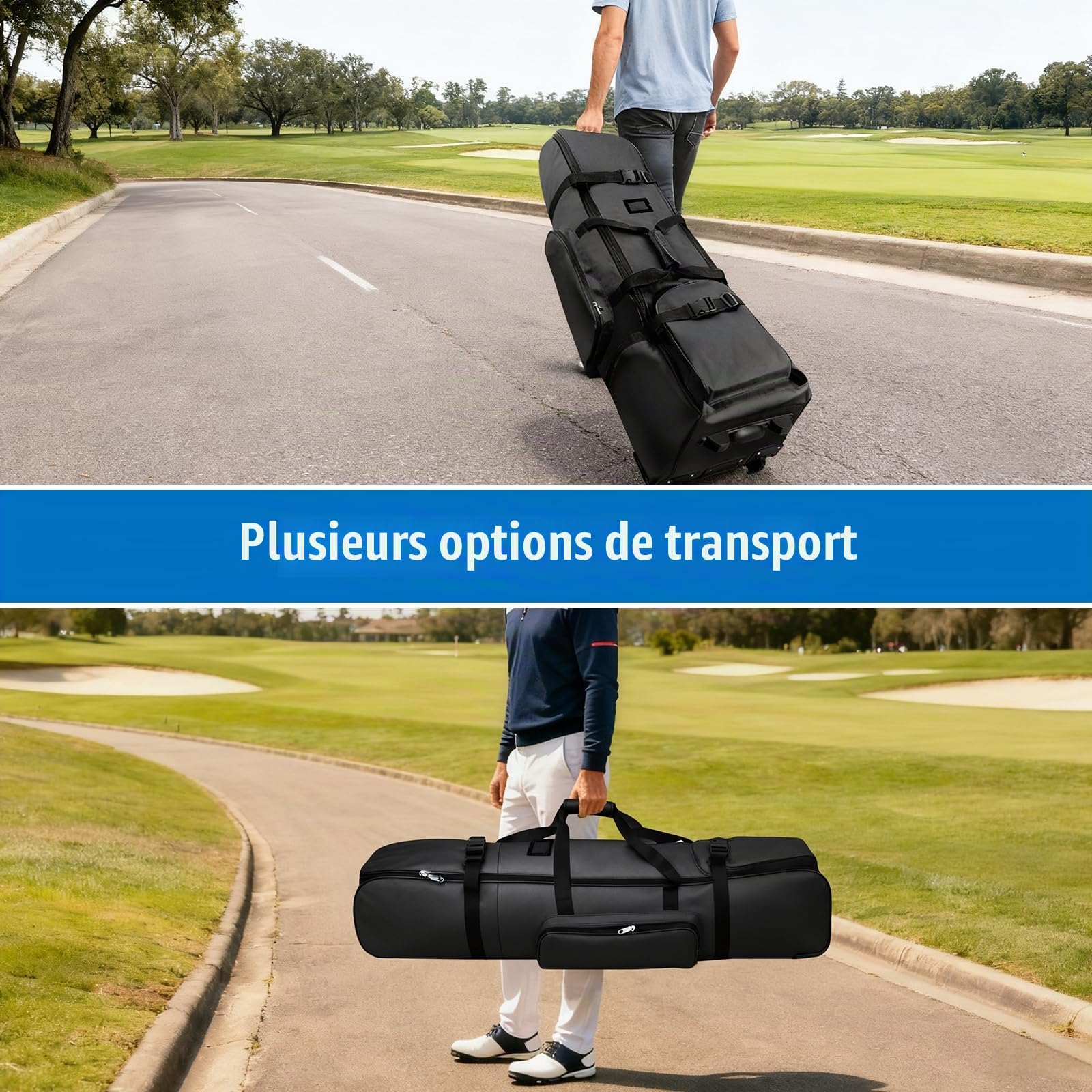 Sac de Voyage de Golf à roulettes | étui de Transport de Golf en Tissu Oxford 900D épais et Imperméable avec Sac de Nettoyage pour Clubs et Balles