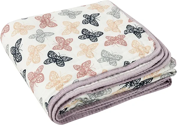ZPECC Muslin Toddler Blanket Thicker, 47x47 Organic Cotton Kids Quilt Hypoallergenic for Baby Essentials Crib Stroller Daycare Cot, Butterfly