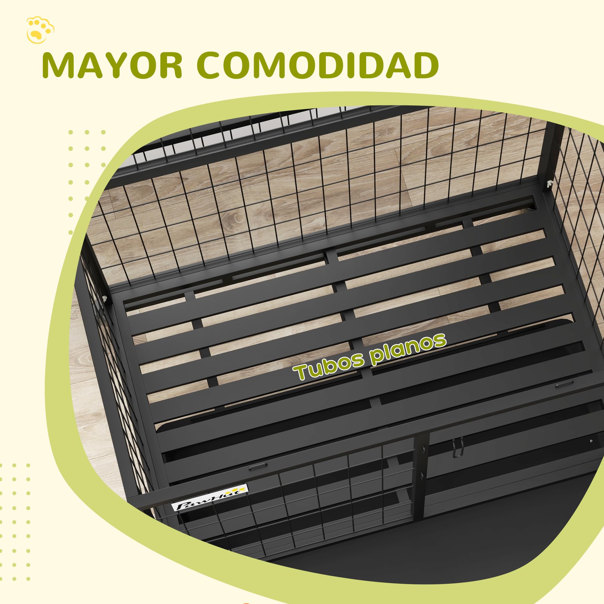 PawHut Jaula para Perros Jaula para Perros Grandes con Tapa Superior Abatible Soporte de Cuenco Bandeja Extraíble Ruedas y Puerta Doble Desmontable 92x62x73 cm Negro