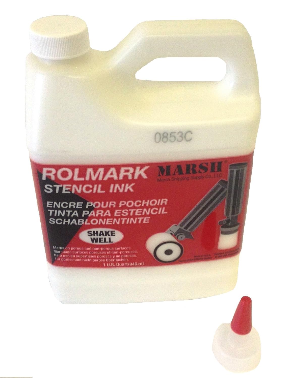 Marsh 20923 Rolmark Stencil Ink, 1 qt Can, White Arts