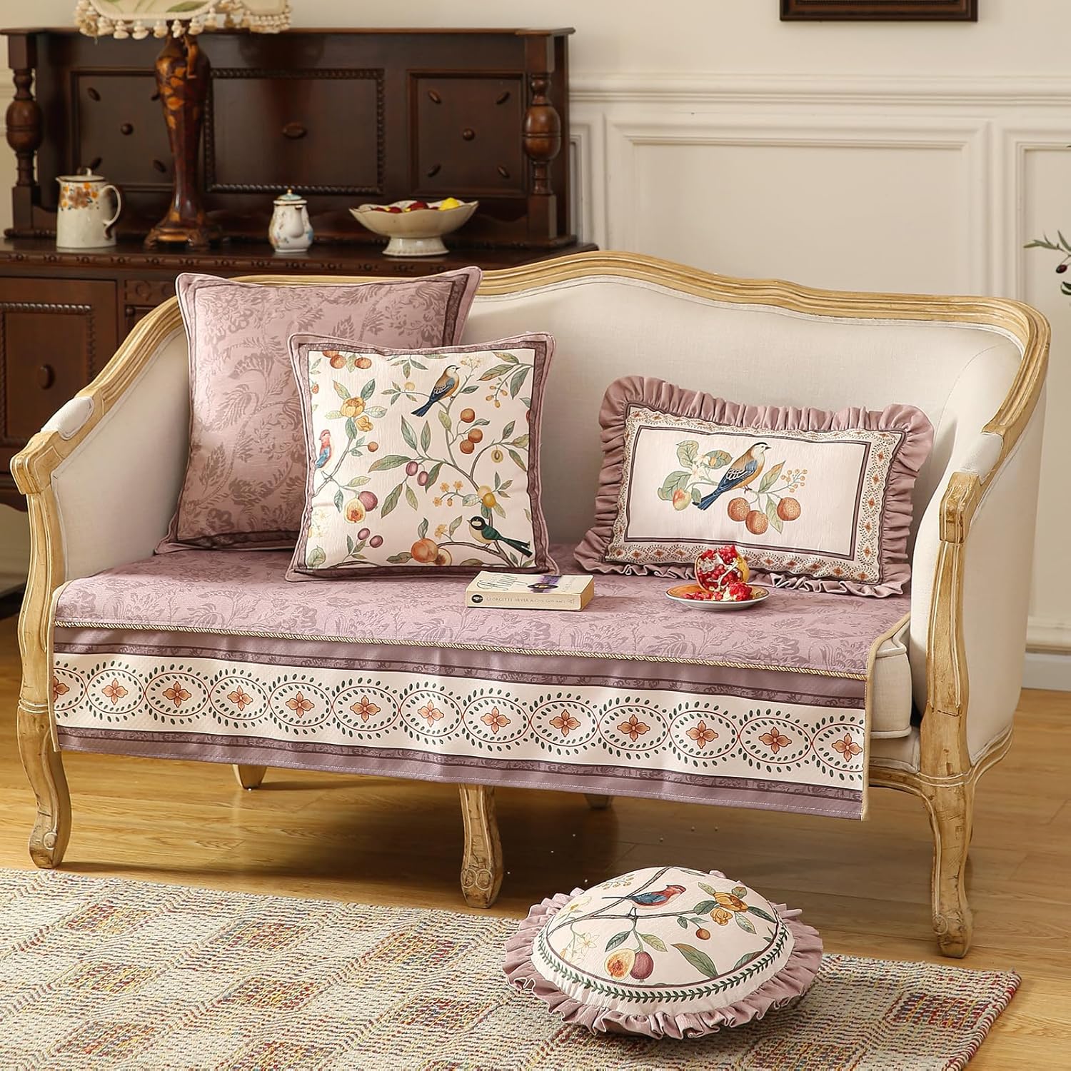 bilin gaier Square Pink Farmhouse Throw Pillow Covers Pack of 2,Birds and Flowers Pattern Cozy Velvet Pillowcases,Decoration Pillows Cushion Covers for Couch Sofa Bed Car Chair,18"x18"