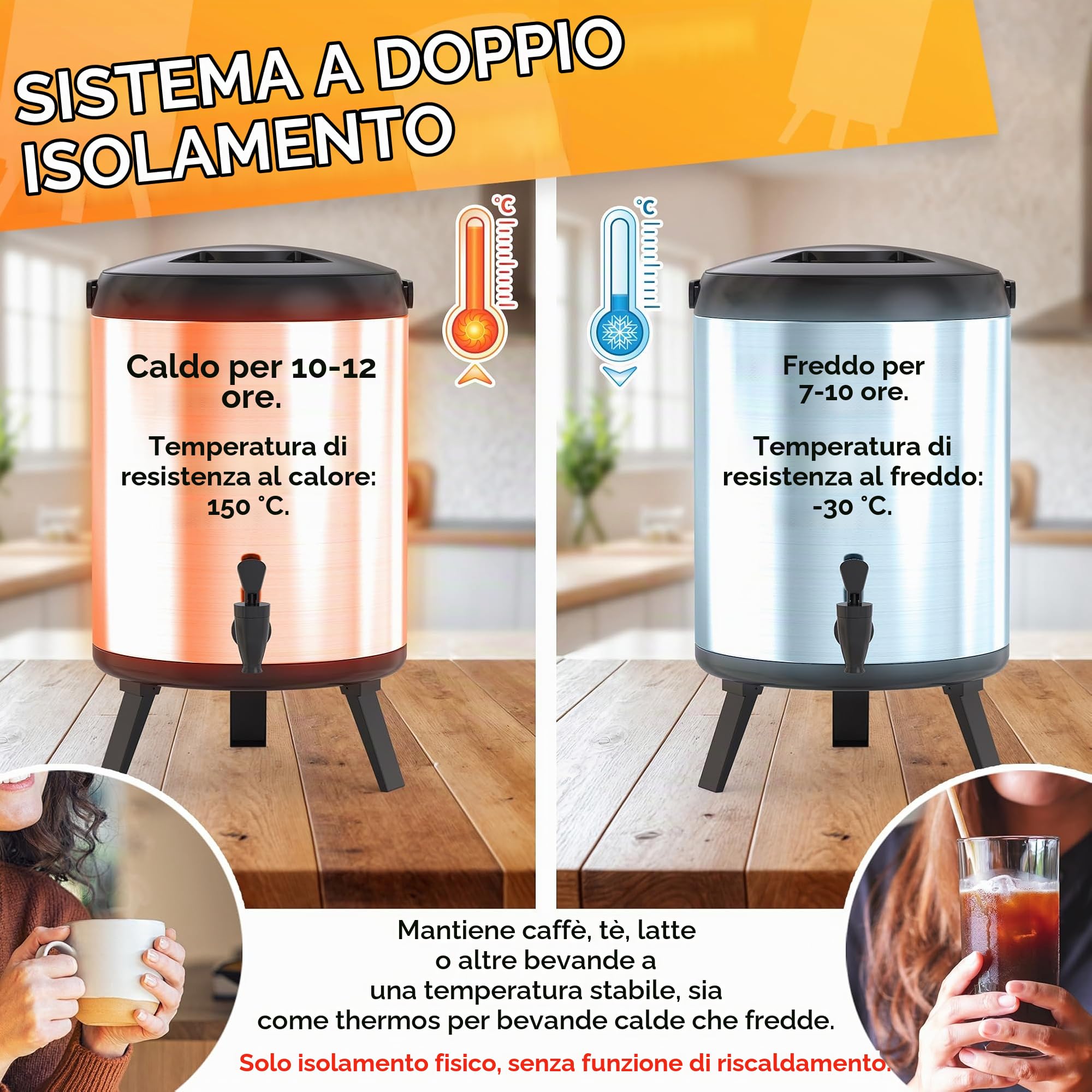 Thermos Grande - Thermos contenitore 6L portatile - Dispenser di bevande termiche con rubinetto - Dispenser di bevande fredde/calde, acqua, caffè - per catering, hotel, eventi o riunioni - acciaio