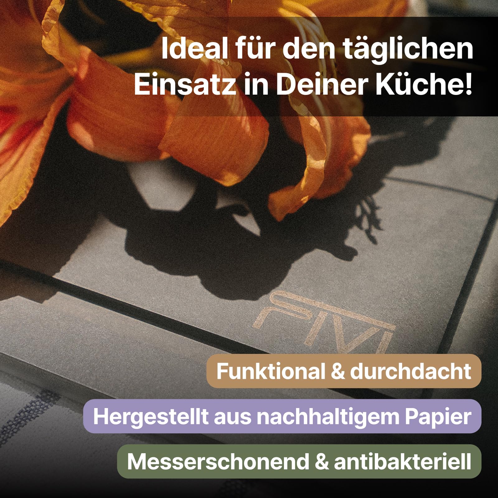 FIVI Schneidebrett HAGEN 25 x 35 cm | Ökologisch & antibakteriell | Mit Saftrinne | Spülmaschinenfest | Praktisches Design | Hygienisch & messerschonend | Messerfreundlich & robust