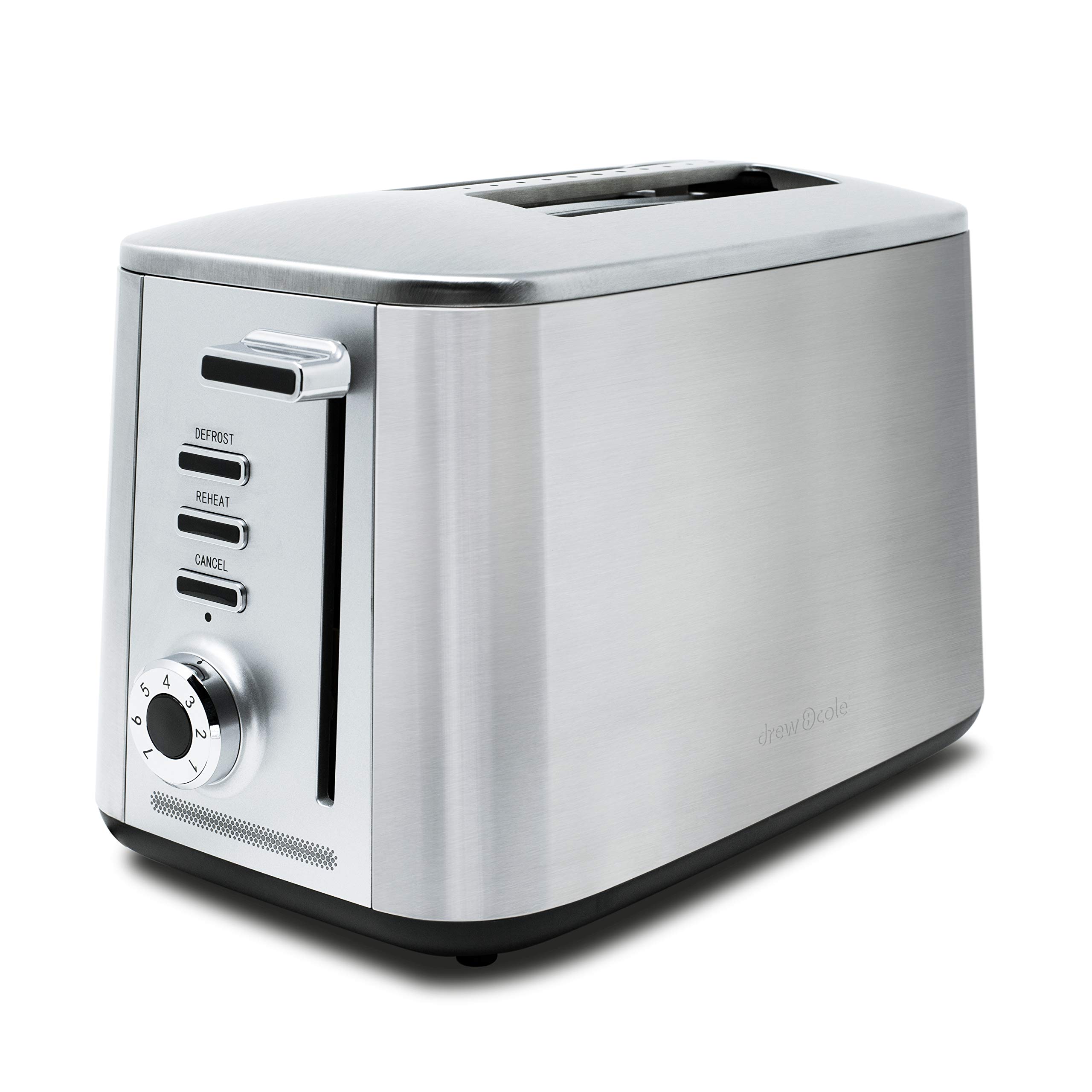 DREW & COLE RTCR Rapid 2 Extra Wide Slot Toaster with LED Progress Bar and Quick Defrost (Chrome), 18/8 Stainless Steel