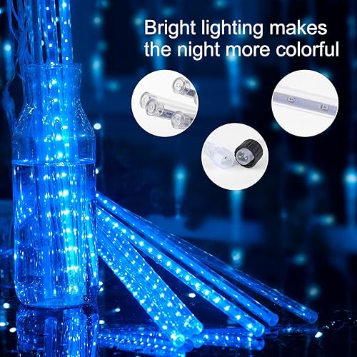 Miniatura 2 de Minetom Luces de Navidad de carámbano de lluvia de meteoritos para exteriores, 16 pulgadas, 16 tubos, 576 luces LED conectables, luces de lluvia