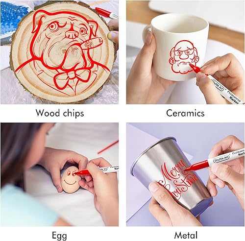 Miniatura 7 de Shuttle Art - Juego de 30 marcadores permanentes rojos, punta fina, funciona en plástico, madera, piedra, metal y vidrio para garabatear y marcar