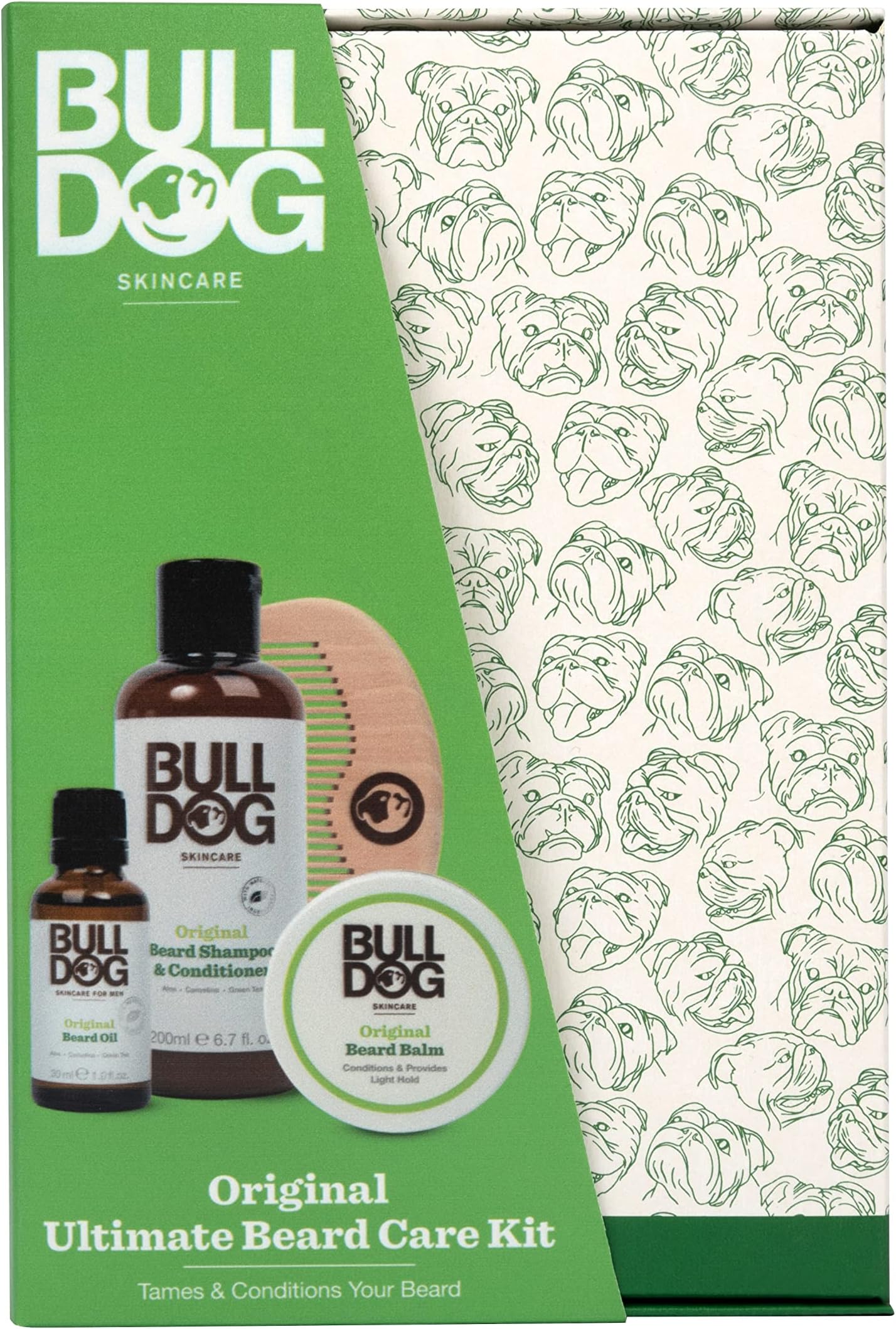 Bulldog Skincare - Original Ultimate Beardcare Kit, Gift Set for Men (x1 Original Beard Shampoo and Conditioner 200 ml, x1 Original Beard Oil 30 ml, x1 Original Beard Balm 75 ml, x1 Beard Comb)