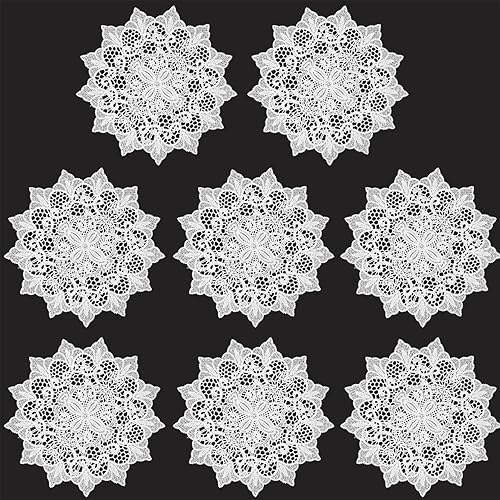 Miniatura 15 de 8 manteles individuales hechos a mano de ganchillo de 12 pulgadas, hechos a mano, color rosa blanca