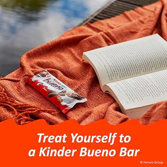 Kinder Bueno Milk Chocolate and Hazelnut Cream, 2 Individually Wrapped Chocolate Bars Per Pack, 1.5 oz each, 30 Pack