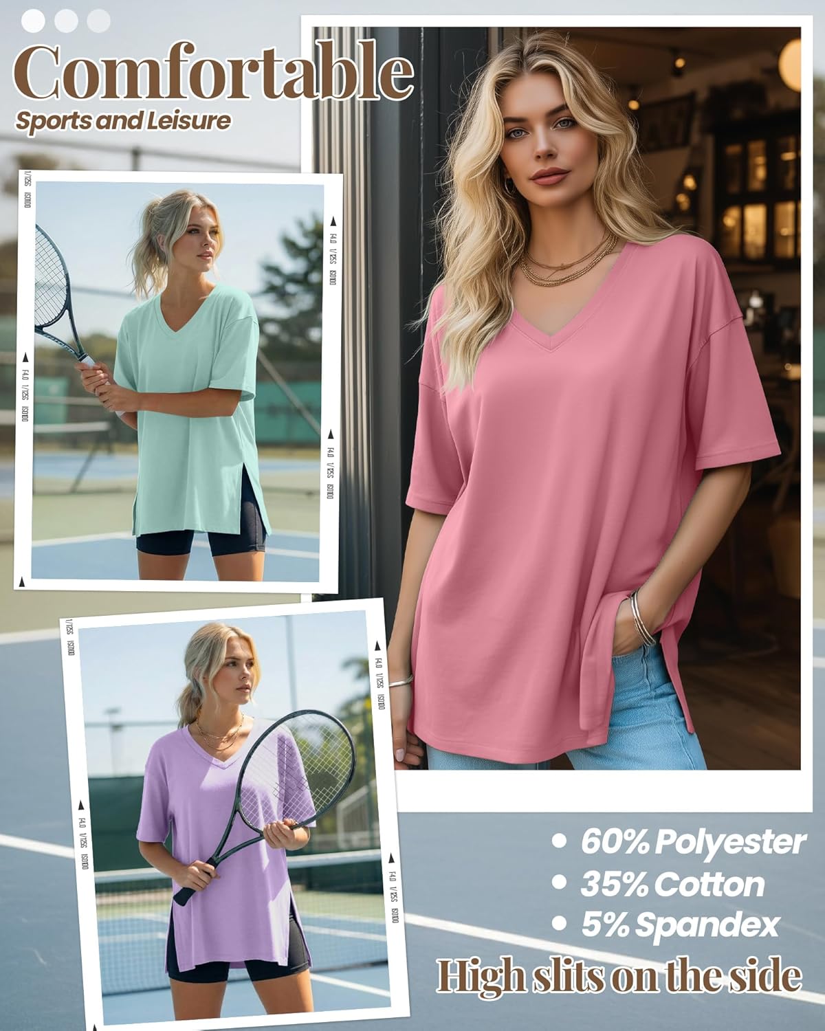 Huukeay 3 Pack Oversized Shirts for Women V Neck Workout T Shirt Casual Side Split Tee Short Sleeve Loose Tops Tunic Tops - Image 3