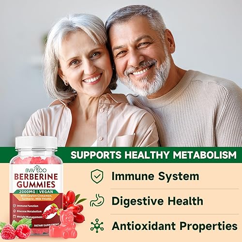 Miniatura 4 de Paquete de 2 gomitas de berberina, 2000 mg de berberina de alta potencia, suplemento HCI de berberina, más canela de Ceilán, cardo mariano para