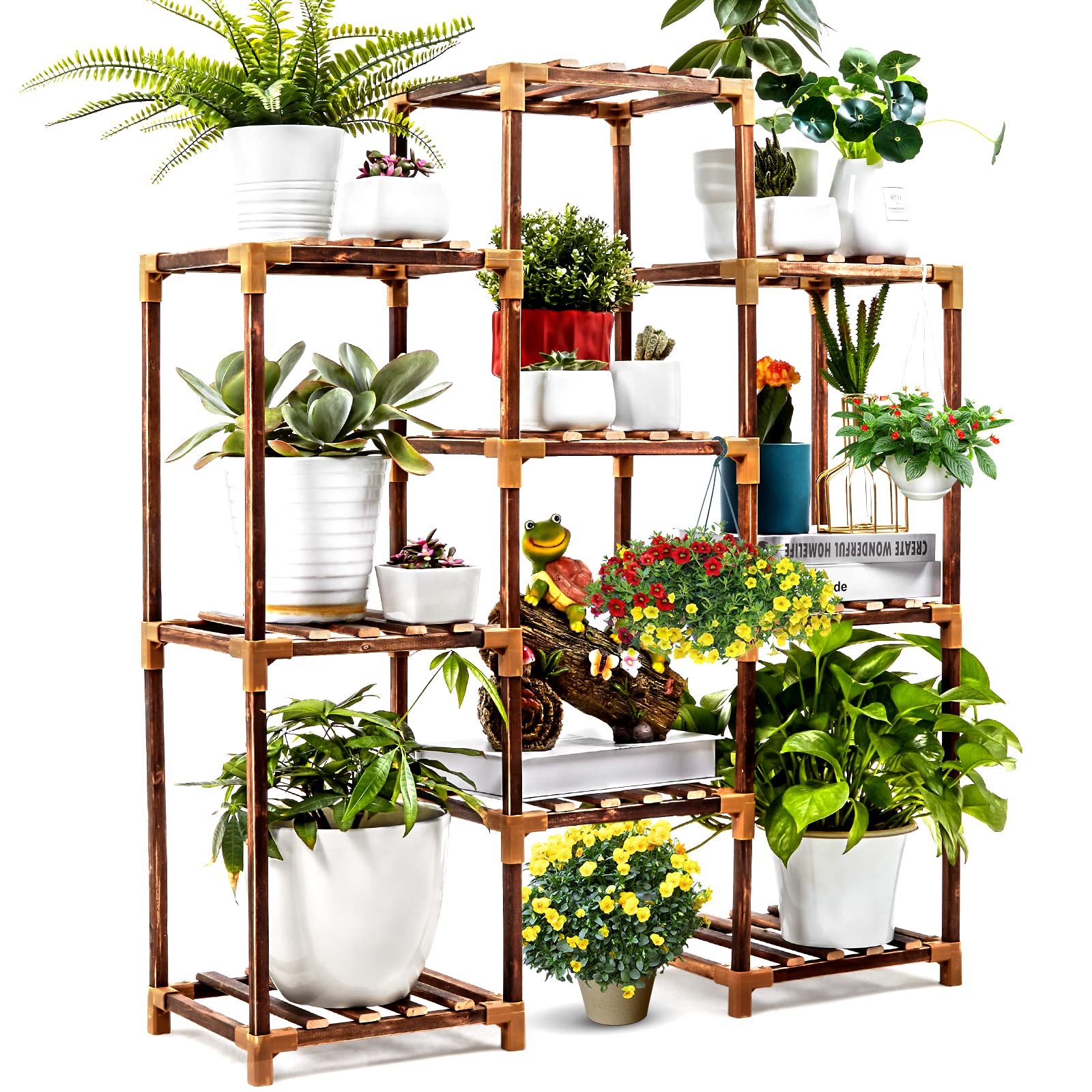 Plant Stand Indoor, Wood Plant Stands Shelf for Indoor Outdoor, 9 Tiers Plant Shelf for Indoor and Ourdoor, Plant Shelf DIY Holder for Patio Balcony Garden and Living Room Corner