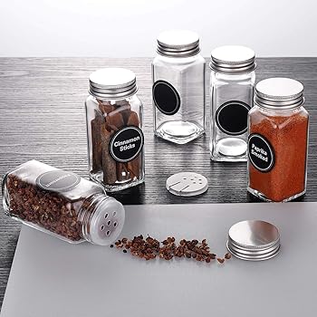Spice Jars - Spice Containers - Spice Jar - 14 Square Glass Spice Bottles (4 oz) with 60 Chalkboard Labels, Chalk Mar...