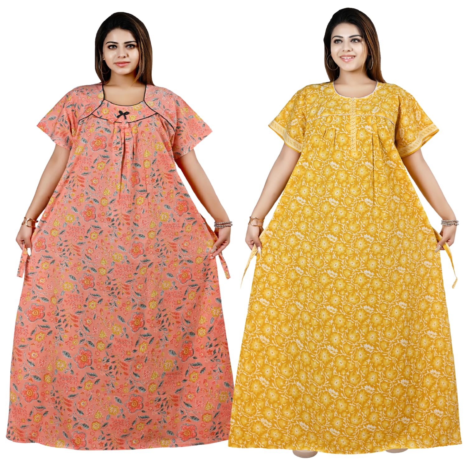 Cotton Nighty Maxi Plus Size Women | Floral Printed Full Length Cotton Night Gown | Soft, Breathable Nightwear Loose Fit Nighty XXL-4XL (Pack of 2)-picture-32