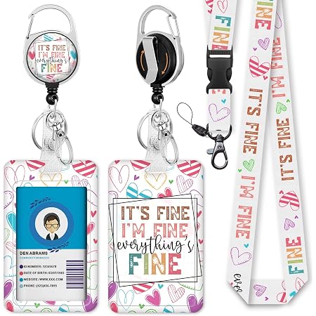 Personalized Initial Badge Holder With Lanyard - Flower Print Retractable Reel, Breakaway Clasp (Letter E) - View #3