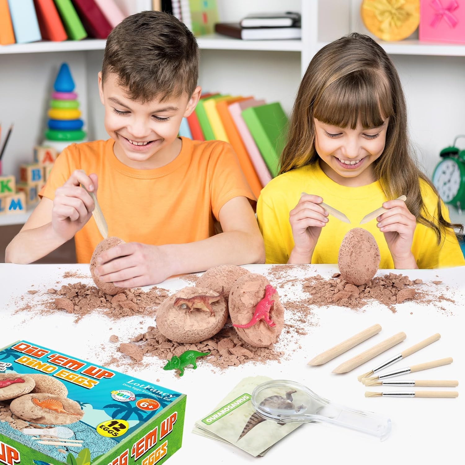 LotFancy Kit Scavo Dinosauri per Bambini, 12 Uova Dinosauro da Scavare, Archeologia Set, Regalo Educativo per Bambini e Bambine dai 6 Anni