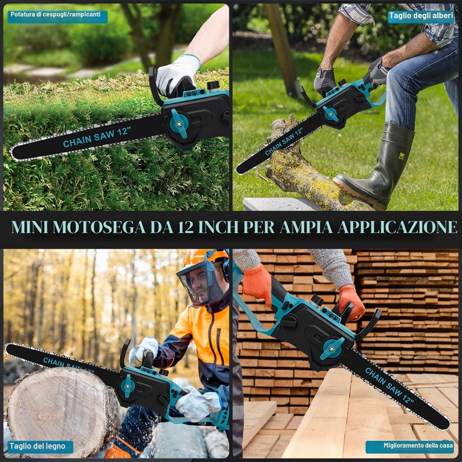 WingFly Motosega a Batteria 12 Pollici Compatibile con Makita 18 V, Motosega Elettrica per Potatura con Motore Brushless, Motosega Per il Taglio del Legno