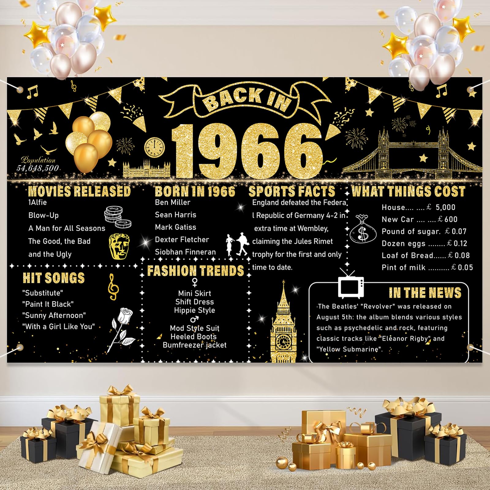 60th Birthday Banner Decor for Men Women Born in 1966 Backdrop Black Gold Happy 60 Years Old Anniversary Party Photo Booth Decor Cheers to 60 Years Banners — image 1