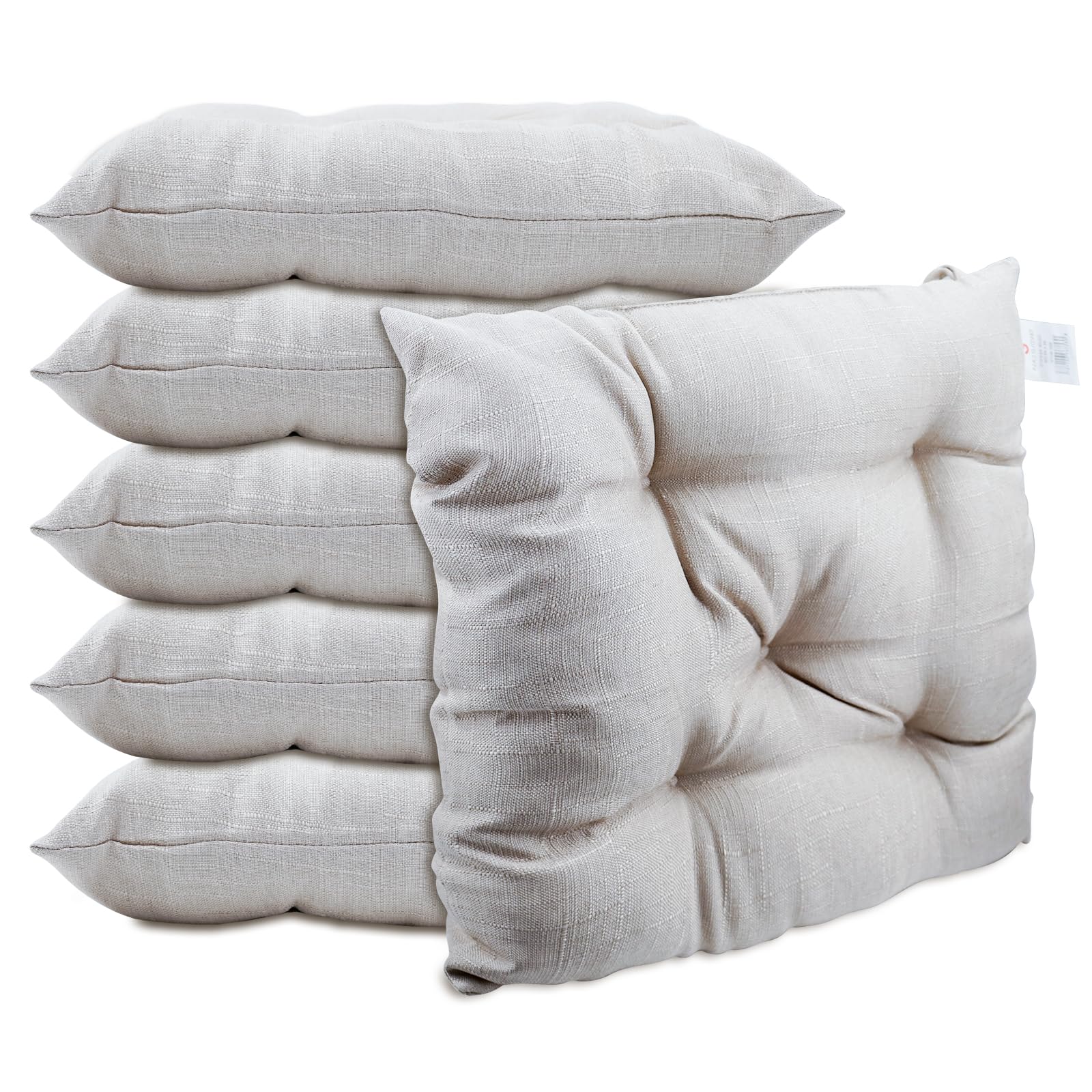 EasySpeed Pack 6 Cojines para Sillas de Terraza,40x40x5cm ,Efecto Tridimensional, Relleno de 100% Poliéster,Almohadilla para Asiento Cuadrado, Ideal para Comedor,Decoración de Jardín,Casa,Terraz,Beige