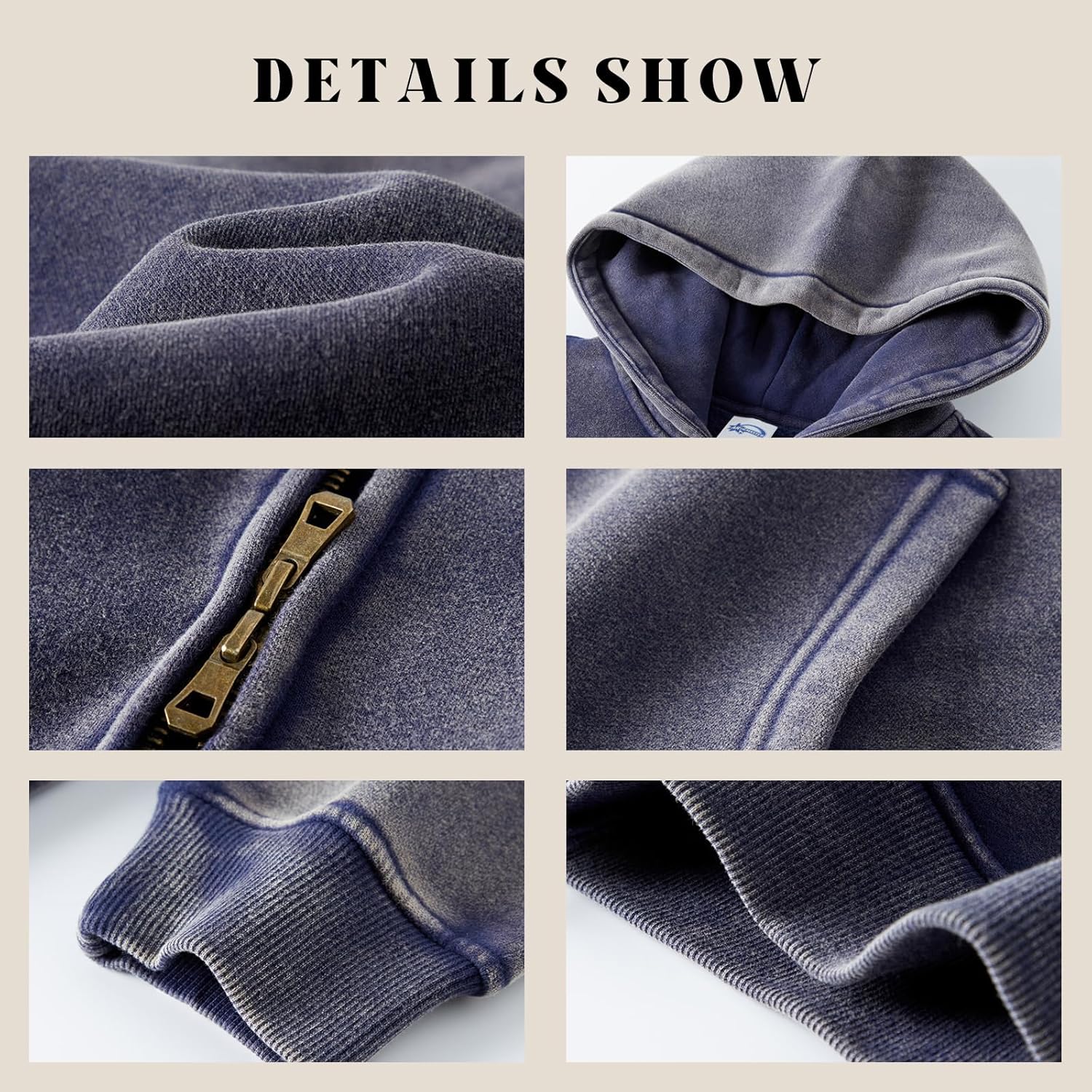 KEEPSHOWING Womens and Mens Zip Up Hoodies Long Sleeve Fall Oversized Sweatshirts Acid Wash Y2K Jacket with Pockets - Image 5