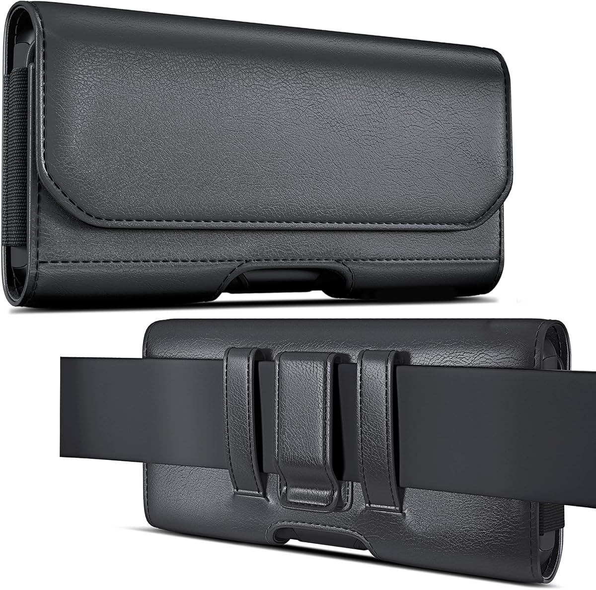 PiTau Holster for Large iPhone 16 Plus, Pro Max 15 14 13 12 11 Xs, Samsung Galaxy S25+ 5G S24+ S23+ S22+ S21+ Cell Phone Belt Case with Clip - ID Card Holder Pouch - Fits with Protective Case on