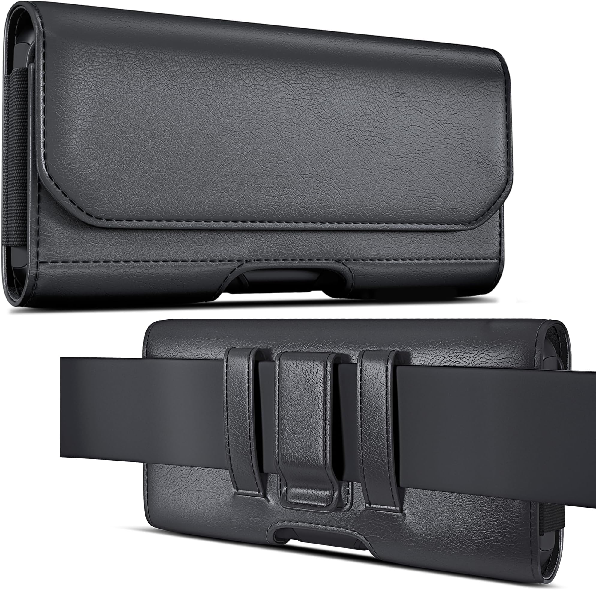 Holster for Large iPhone 16 Plus, Pro Max 15 14 13 12 11 Xs, Samsung Galaxy S25+ 5G S24+ S23+ S22+ S21+ Cell Phone Belt Case with Clip - ID Card Holder Pouch - Fits with Protective Case on