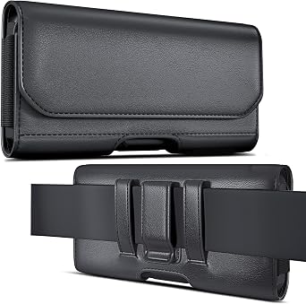 PiTau Holster for Large iPhone 16 Plus, Pro Max 15 14 13 12 11 Xs, Samsung Galaxy S25+ 5G S24+ S23+ S22+ S21+ Cell Phone Belt Case with Clip - ID Card Holder Pouch - Fits with Protective Case on