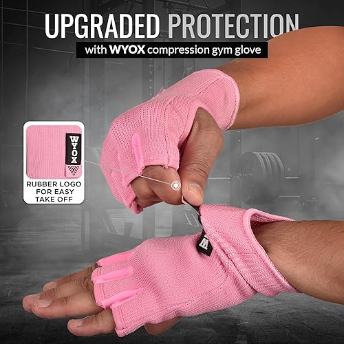 Miniatura 6 de WYOX Guantes interiores de boxeo para hombres y mujeres, medio dedo debajo de los guantes con vendajes elásticos para protección de puños, ideales