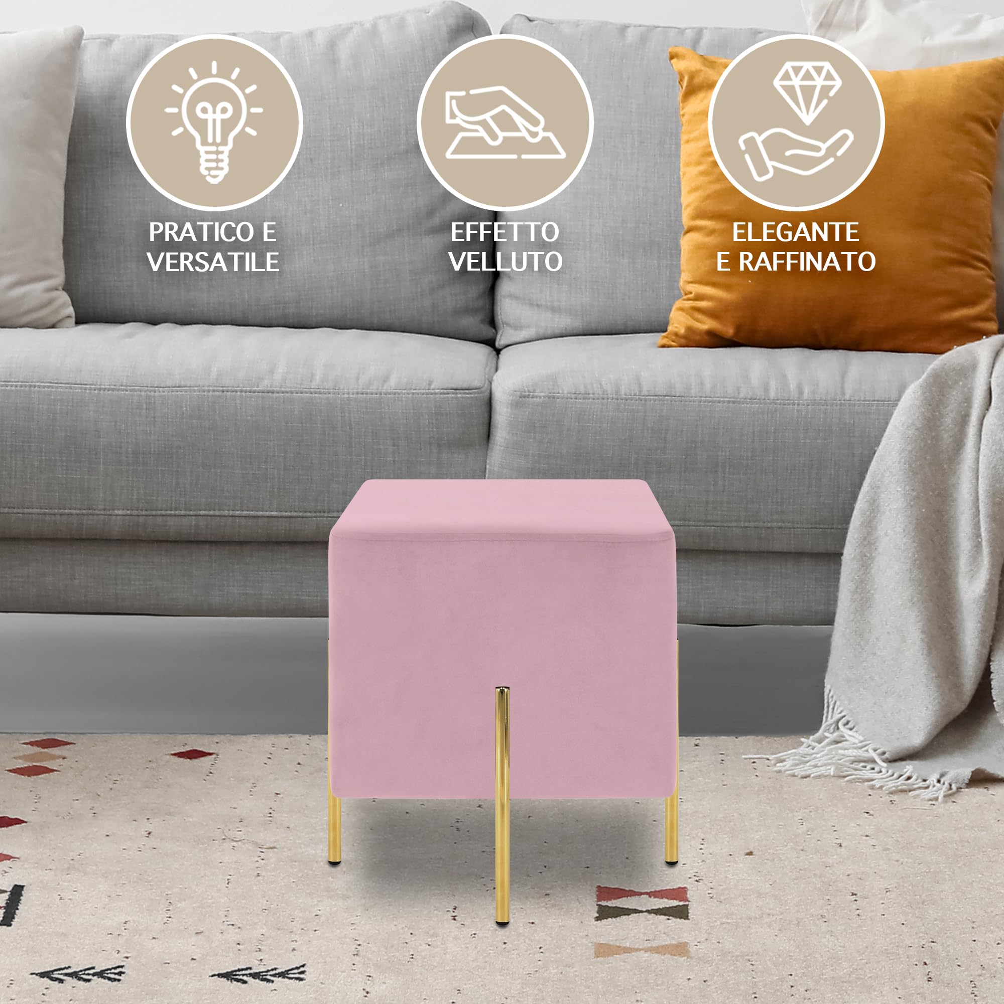 Mobile Trucco Pouf Poggiapiedi In Velluto Con Gambe Dorate