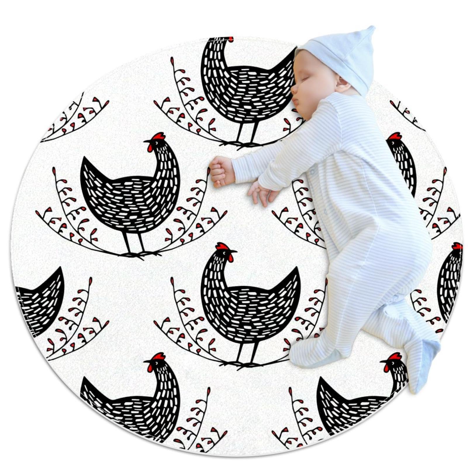 Tapis de bain poules mouchetées rond 1m anti-glisse pour carrelage et parquet