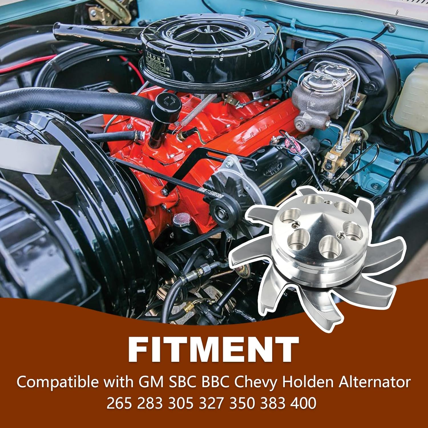 SSN Aluminum Single Groove Alternator Pulley w/Nose Cone & Fan Compatible with GM SBC BBC Chevy Holden Alternator 265 283 305 327 350 383 400