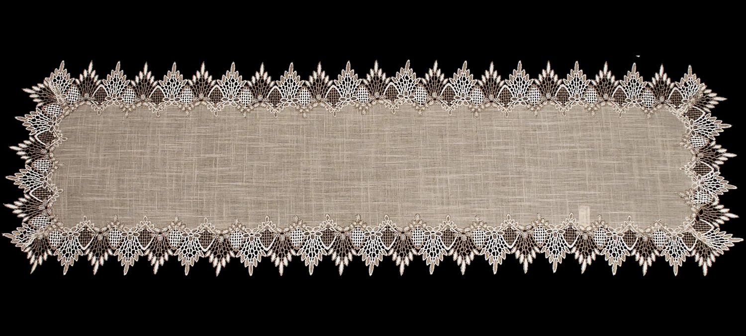 LINENS ART AND THINGS Long Lace Table Runner Neutral Earth Tones Dresser Scarf Coffee Table Runner Brown Beige (16Wx72L)