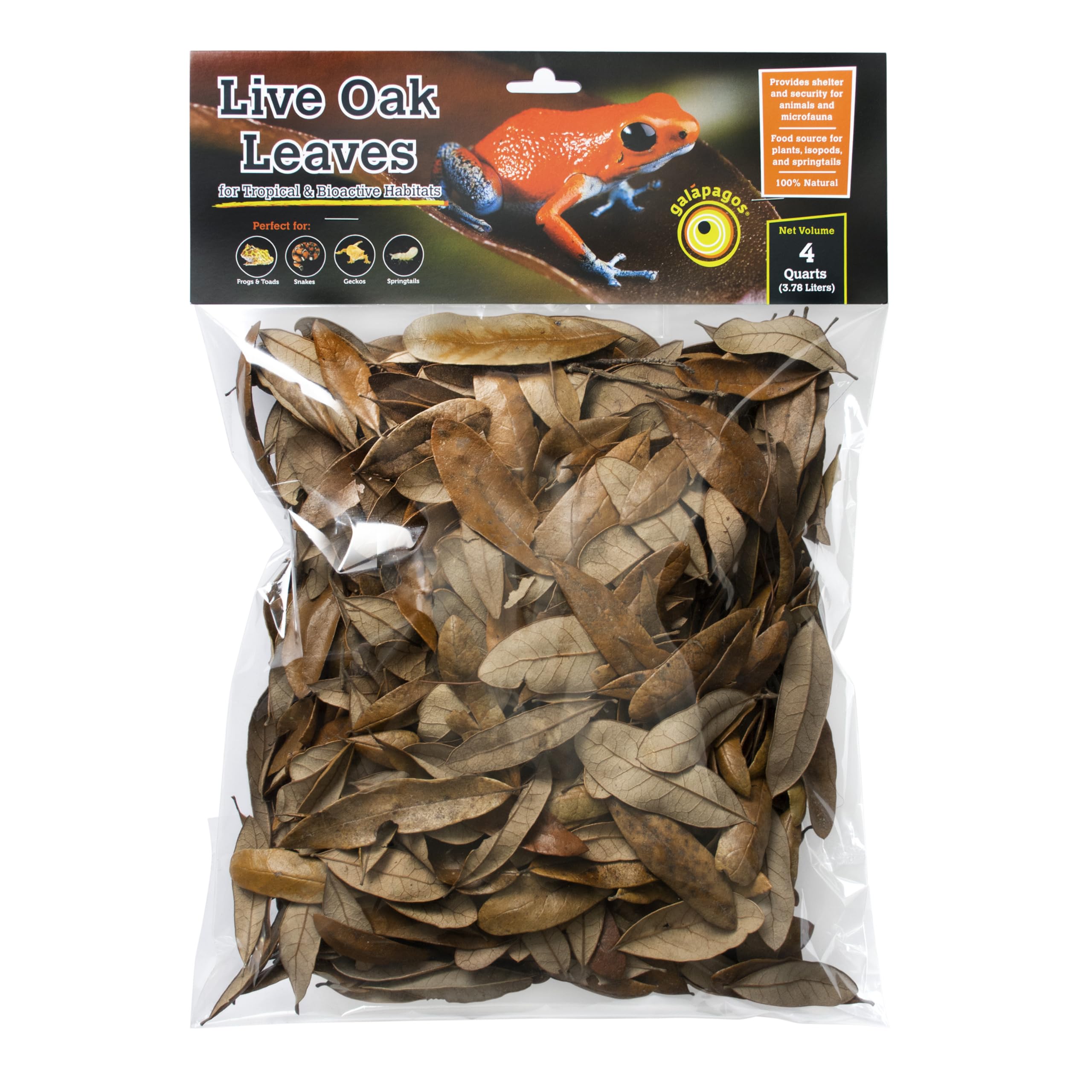 Galápagos (05154) Natural Live Oak Leaf Litter, Ideal Leaf Litter for Reptiles, Isopods & Bioactive Terrariums, 4QT, Natural