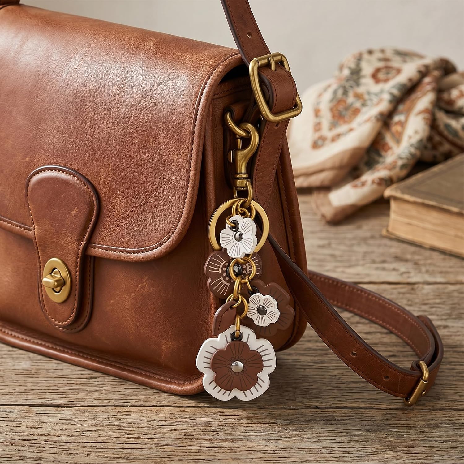 Angyape Flower Bag Charms for Women Purse Charms for Handbags Leather Flower Keychain Retro Aesthetic Keychain Accessories