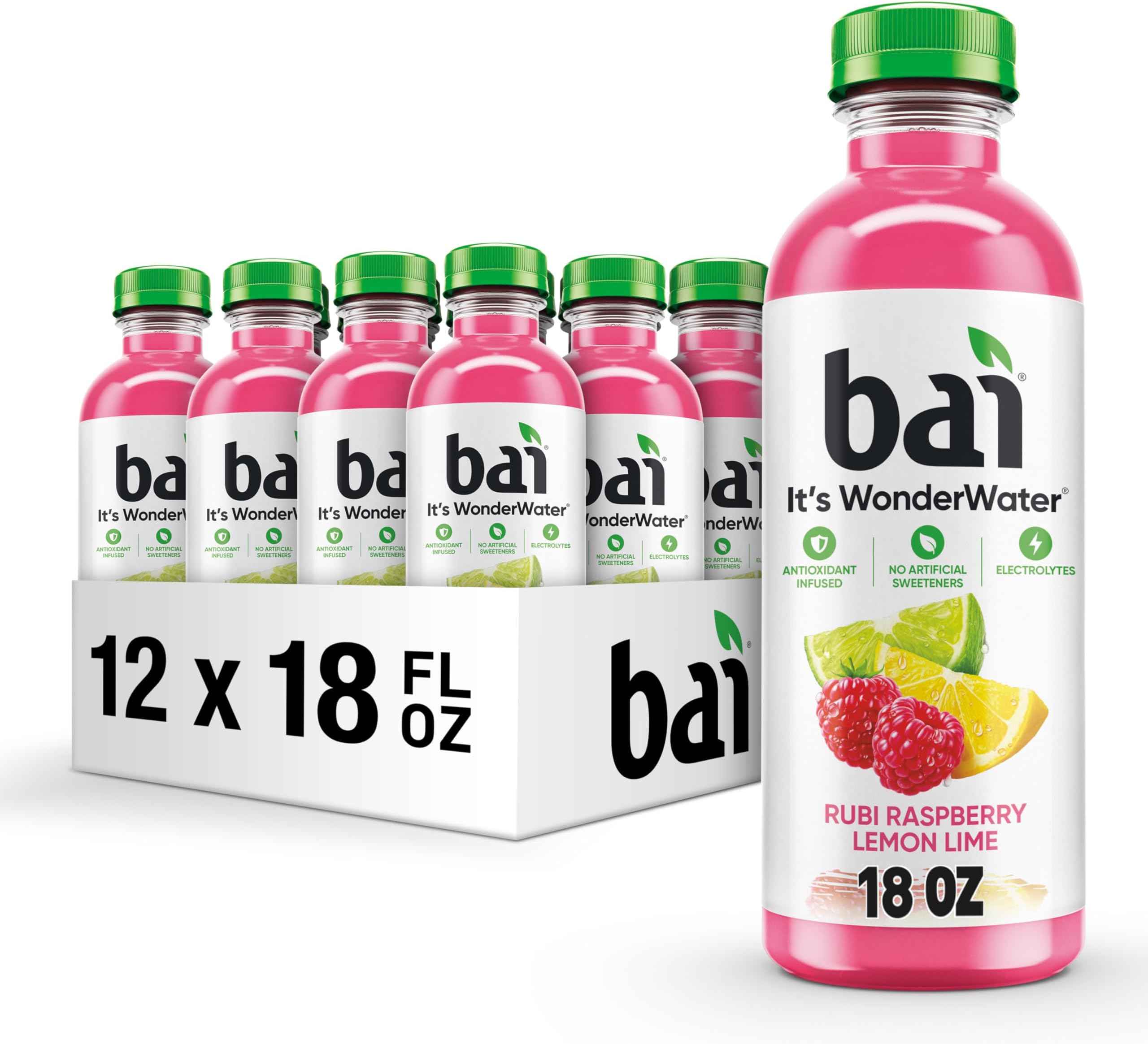 Bai Antioxidant Infused Water Beverage, Raspberry Lemon Lime, with Vitamin C and No Artificial Sweeteners, 18 Fluid Ounce Bottle, 12 Pack