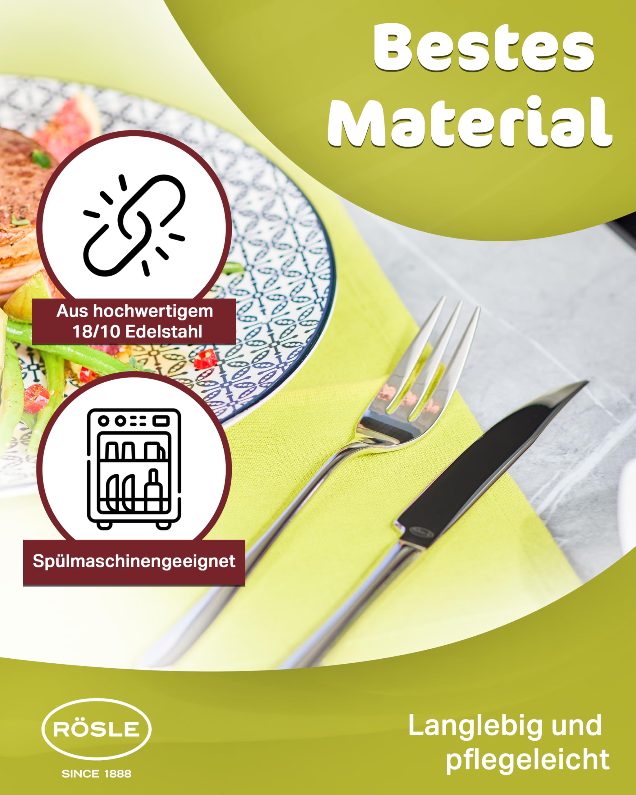 RÖSLE PASSION Steakbesteck 12-teilig – Hochwertiges Steakbesteck Set für 6 Personen aus Edelstahl 18/10 und Klingenspezialstahl – Hochglanzpoliert, Spülmaschinengeeignet, in Eleganter Geschenkbox
