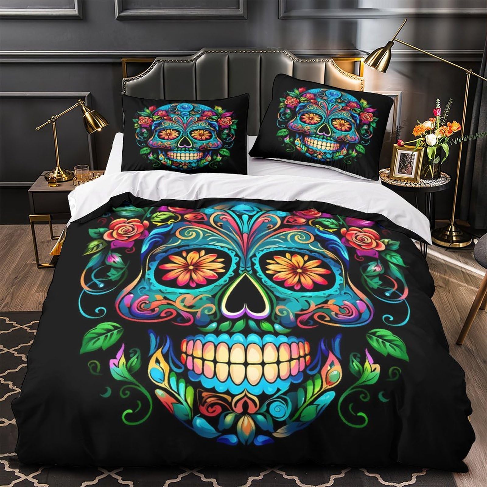 Crâne coloré parure de lit 3d housse de couette ultra douce 135x200