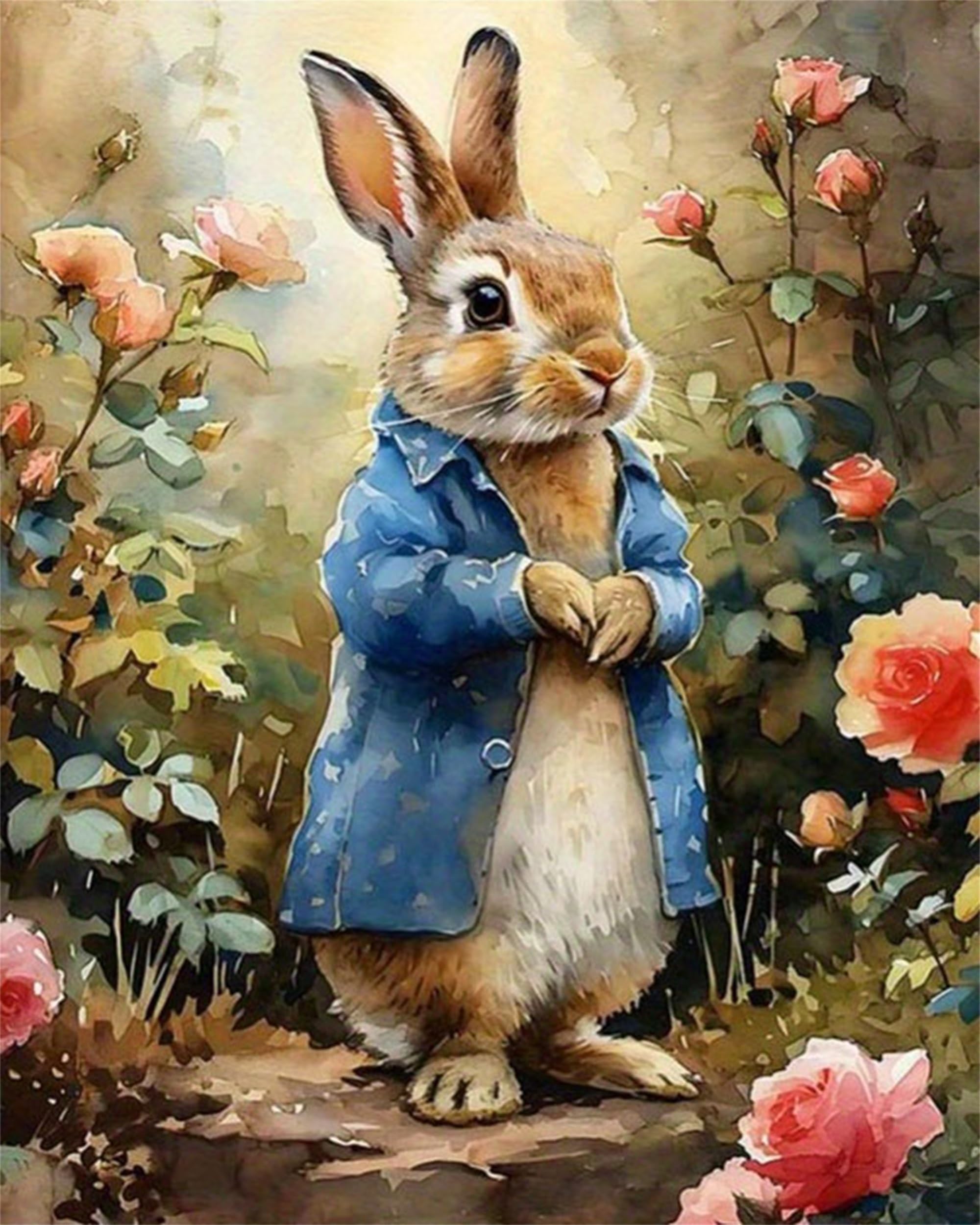 Nianxi Rabbit Paint by Numbers for Adults,Animal Painting by Number Kits Canvas,Easy Cheerful Painting DIY for Beginners,Home Wall Decor (Rabbit)