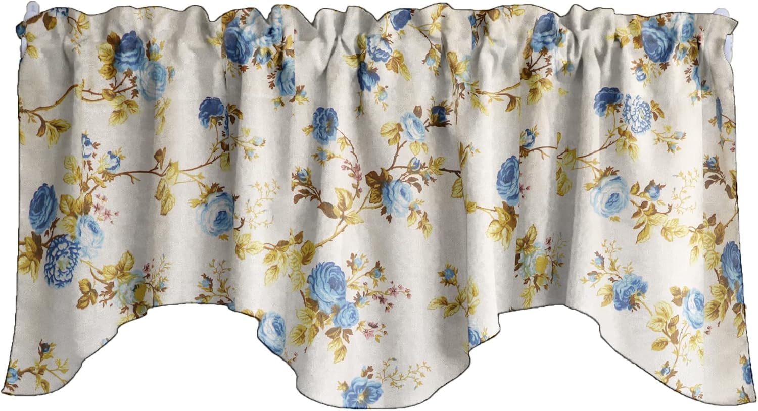 Zen Creative Designs Vintage Floral Roses Print Scalloped Wave Cotton Window Valance Home Décor Bedroom Nursery Kitchen Window (Black)