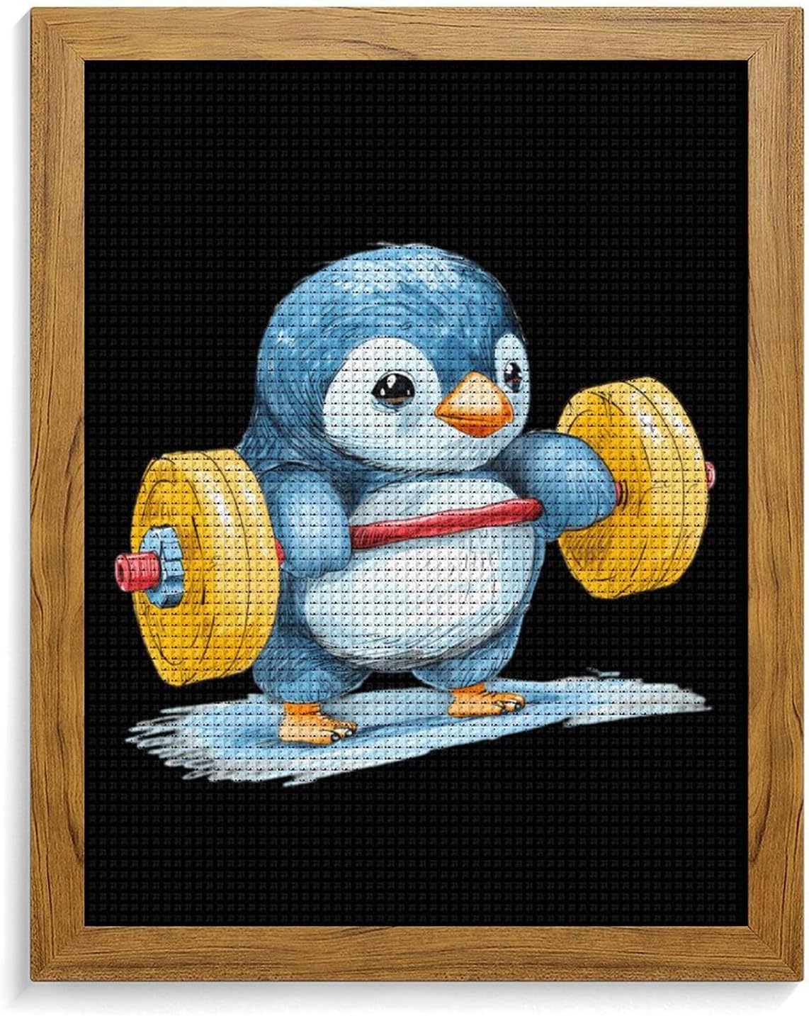 Weightlifting Penguin Diamond 5D Painting Kits with Frame DIY Full Round Drill Gem Art Crafts for Home Wall Decor 16 X 20in Yellow Wood 40 * 50cm