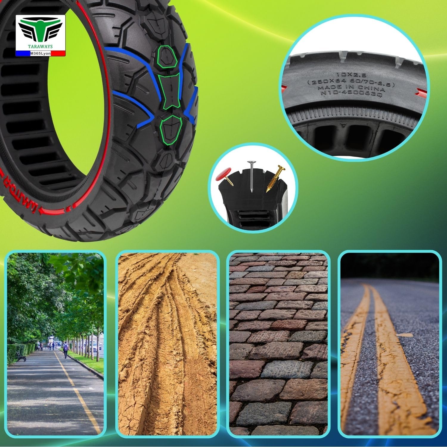 [M365Lyon] Pneumatico completo anti-foratura 10 x 2,5 per Ninebot G30 Max e F25 F30 F40 - Monopattino Jeep, Ducati Pro 2 Evo, Ocean Drive