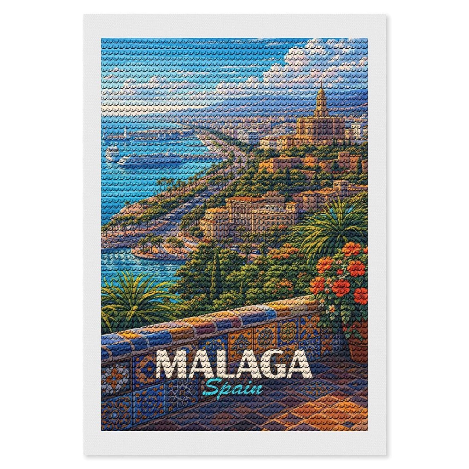Junmoney Malaga, Spain Cityscape Diamond Painting Kit 8"x12", Thoughtful Handmade Gift, for Creative Relaxation, Printed Canvas, Cosy Home Accent