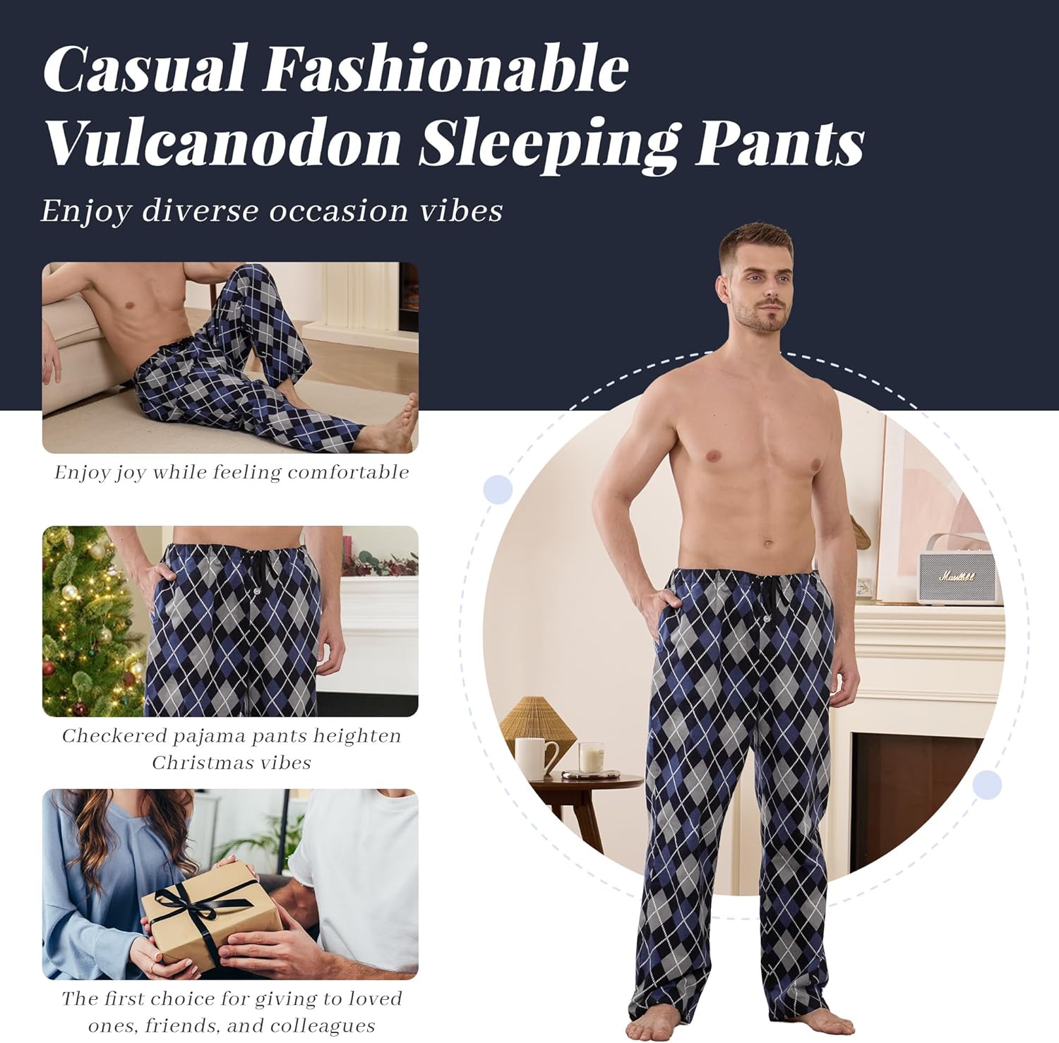 Vulcanodon Mens 100% Cotton Pajama Pants Fleece Plaid Bottoms with Pockets and Button Fly - Image 6